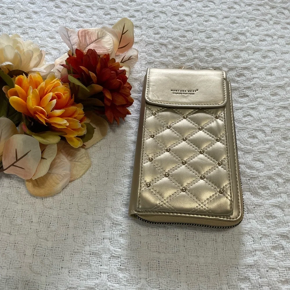 Elegant Gold‎ Phone Wallet with Strap